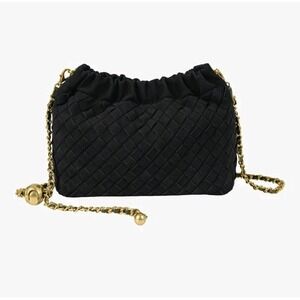 Joryin Woven Women's Dumpling Clutch Bag With Gold Chain Shoulder Strap / Black